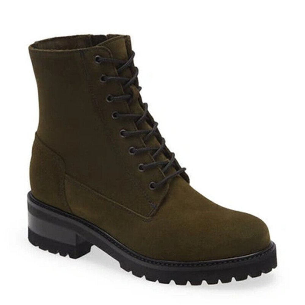 La Canadienne Cara Waterproof Combat Boot Khaki Olive Green Suede Size 7.5